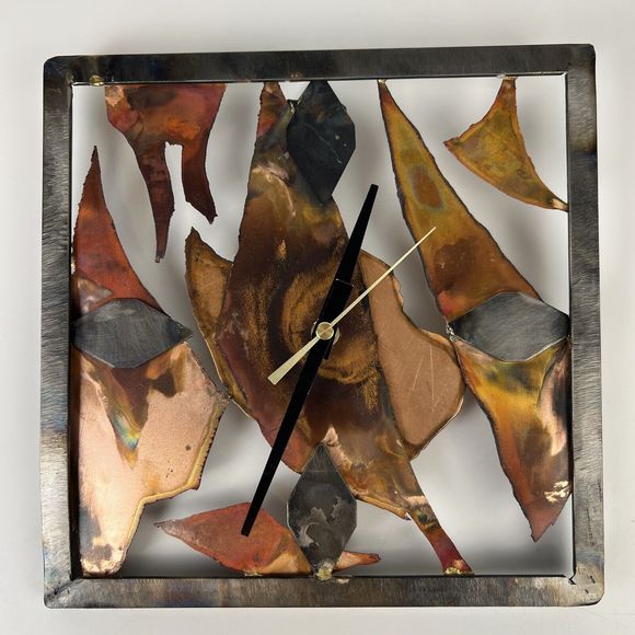 Lee J Kronenberg Copper Metal Clock Abstract Cubism Brutalist Folk Art Signed 9” - Picture 2 of 12